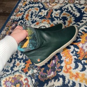 Softinos Women’s Leather Wool Side Zip Boots Forest Green Size 7-7.5 (38)